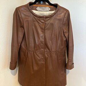Schumacher Brown Leather Jacket • 3/4 Sleeve • L — Fits Like S